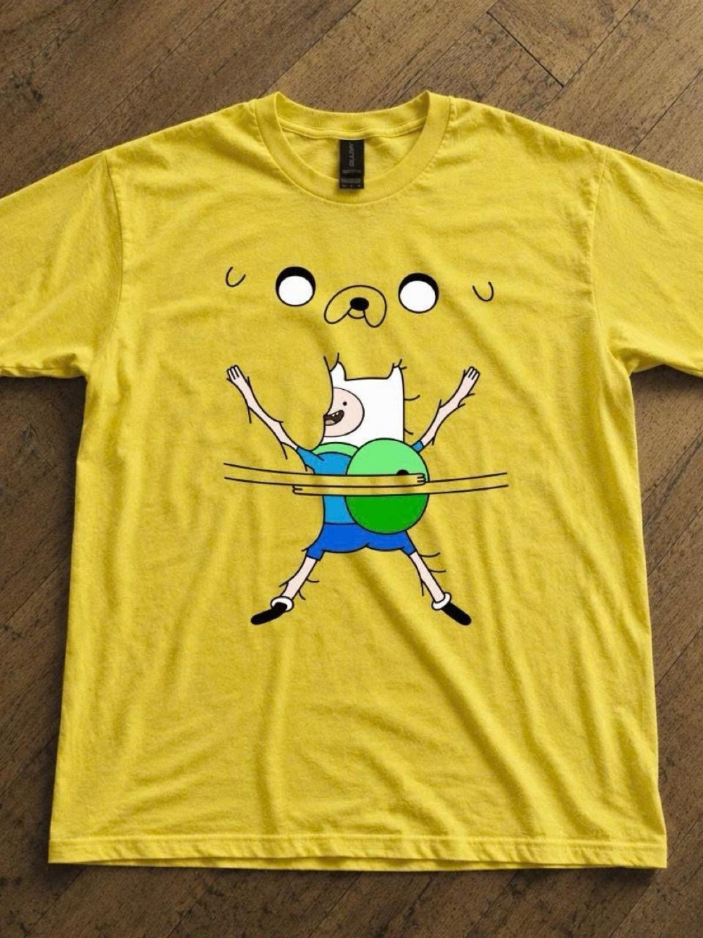 Gildan Yellow Adventure Time Graphic Tee - Finn & Jake Print